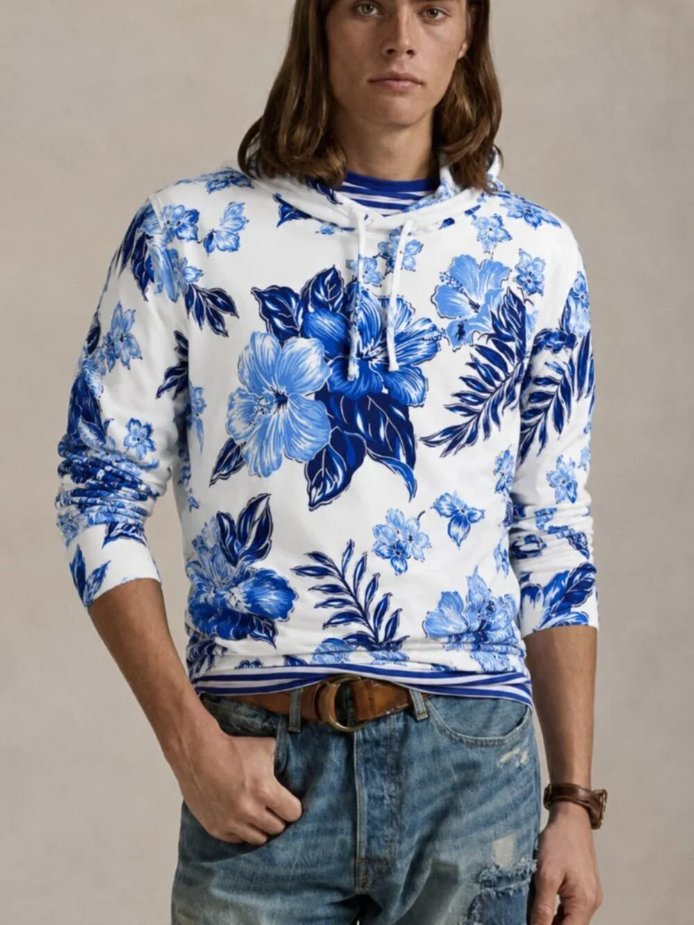 Polo by Ralph Lauren Tropical Hawaiian Floral Cotton Jersey Hoodie Mens SZ XS